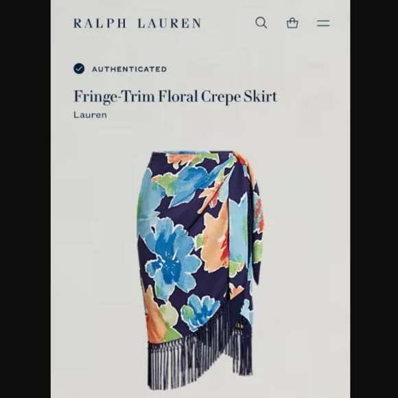 *NEW Lauren Ralph Lauren Fringe Trim Floral Crepe Skirt Size 8